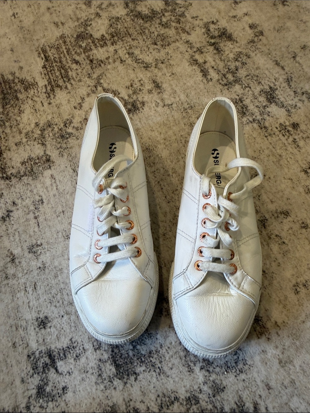 Superga White Lace-Up Sneakers with Rose Gold Eyelets